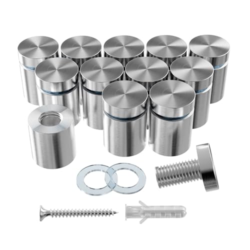 12-Pack Stainless Steel Standoff Screws with Wall Anchors & Rubber Pads – Sign Mounting Hardware for Acrylic Signs, Photo Frames, Advertising Boards, Silver (3/4" x 1" / 19mm x 25mm) - size: 3/4" x 1" / 19mm x 25mm