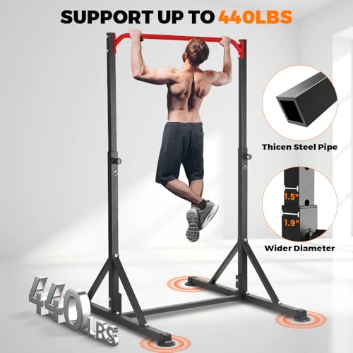 Pull Up Station, Power Tower Adjustable Pullup Bar Free Standing, Heavy Duty Multifunction Strength Training Pull Up Bar, Gym Workout Fitness Equipment Chin up Bar for Home Outdoor, 440LBS Capacity - color: Red