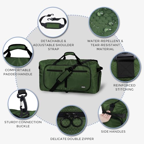 Fmeida 65L Duffle Bag with Shoes Compartment, Foldable Travel Duffel Bags for Men Women, Large Packable Travel Bag Water Repellent & Tear Resistant (Green) - color: Glossy Green