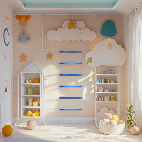 17 Inch Blue Playground Handles Indoor Kids Monkey Bars Ladders 6Pcs | Heavy Duty Solid Metal, Vibrant Color Smooth Glossy Powder Coating, Comfy Secure Grips for Playset Swing Set Climbing Frame - color: Blue- 6 Pack