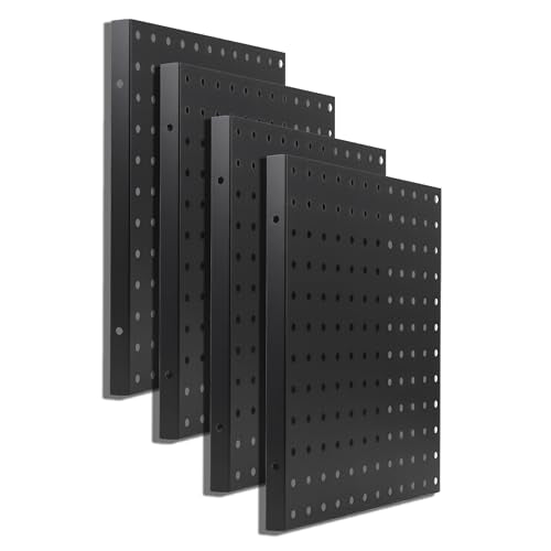 4PCS Heavy Duty Metal Pegboard Panels, 12x12 Inch Pegboard Wall Organizer for More Storage Space - color: Black, size: 12x12inch