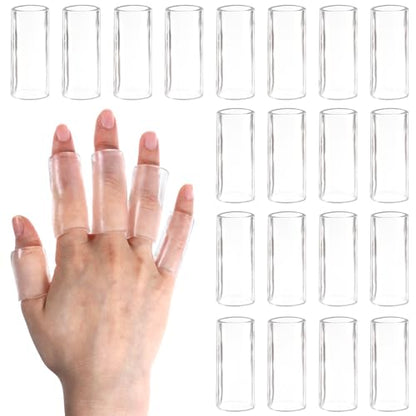 20 Pcs Silicone Finger Protectors, Crochet Finger Guard for Writing & Pain, Elastic Silicone Sleeves for Cracked Fingers, Reusable & Breathable (Transparent)