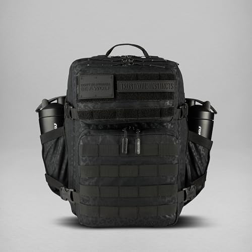 WOLFpak 35L Athletic Gym Backpack - Durable 1000D Waterproof Oxford Material with MOLLE Webbing, Laptop Pocket - color: Black Leopard