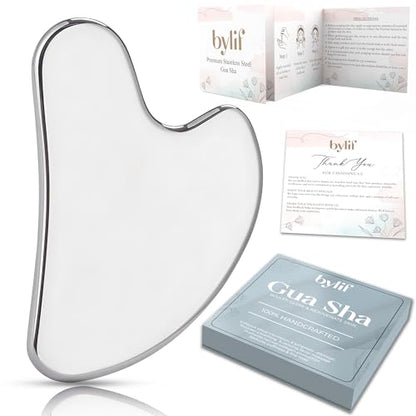 Stainless Steel Gua Sha Facial Tools | Premium Face & Body Massage Scraper for Skin Tightening & Sculpting | Gua Sha Beauty Tool for Jawline, Neck & Eyes with Travel Pouch – Perfect Skincare Gift - color: Silver Ss