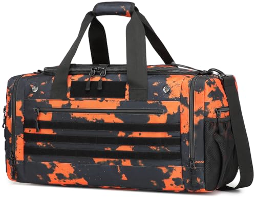 45L Gym Bag for Men & Women - Tactical Military Duffle Bag for Travel Weekender Gym Workout Deployment Large Sports Bag for Hockey Football Baseball Soccer Basketball & Team training - color: Black&Orange Graffiti, size: 45L