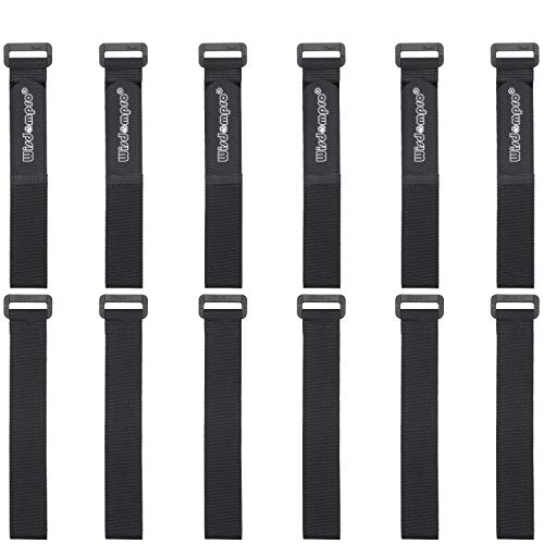 Wisdompro 12 Pack 1 x 12 Inch Long Hook and Loop Tie Down Straps Heavy Duty | Durable Nylon, Reusable, Large, Wide, Black, Functional Adjustable Fastening Cinch Strap Cable Cord for Home, Office, Outdoor - size: 1 x 12 Inch, 12 Pack