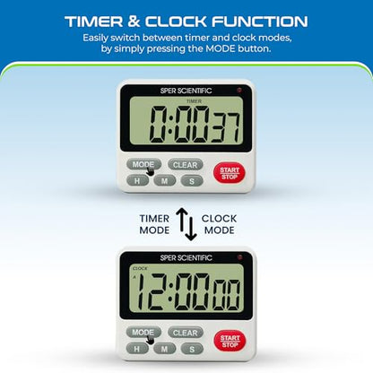 Sper Scientific 24-Hour Digital Lab + Kitchen Timer with LED Light 810001 - Precision Countdown Timer with Large Display, Loud Alarm & Clock Mode - for Cooking, Lab Experiments & More - size: 1 Pack