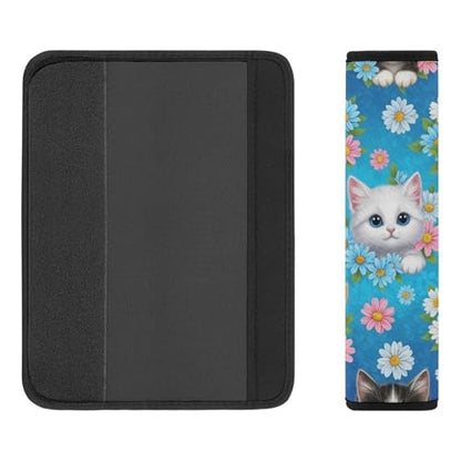 2PCS Breathable Seat Belt Cover for Adults and Children, Most Cars, Animal Blue Flower Cute Kitten Cats Shoulder Harness Cover, Shock Absorption - color: Pattern 322