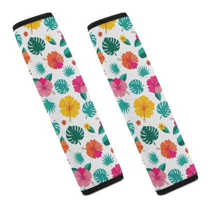 Universal Fit Seat Belt Shoulder Pad for Adult Use, Most Cars, 2 Pack Hawaiian Hibiscus Harness Pads Strap Pressure Relief - color: Pattern 1010
