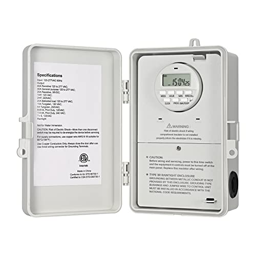 DEWENWILS Pool Pump Timer, Digital Timer Box, 2HP 40A 120-277 VAC, 7-Day 20 ON/Off Programmable Timer Switch for Water Heater, Pool Pump, SPA, Motor, ETL Listed - color: White