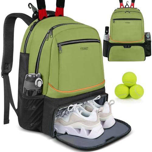 Ytonet Tennis Bag Tennis Backpack for Women Men 2 Rackets | Insulated Pocket and Ventilated Shoe Compartment, Gym Bags with Fence Hook for Pickleball and Badminton Rackets - color: Green