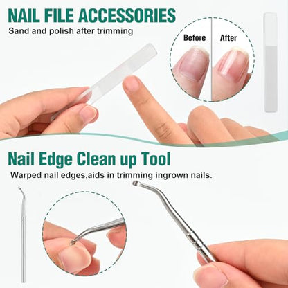 Upgraded Eagle Beak Beveled Nail Clippers, Long Handle Wide Jaw Slanted Nail Clipper, Eagle Beak Angled Edge Nail Clippers 3-Piece Set, Wide Jaw Opening Anti-Splash Nail Clipper for Men Women(Green)
