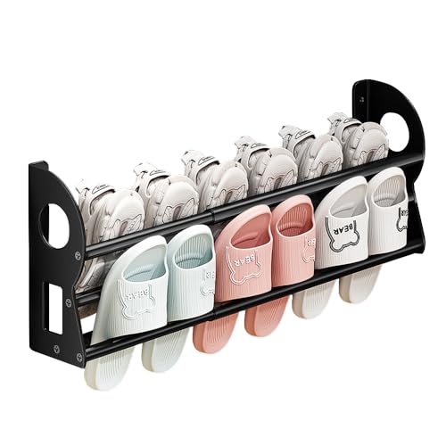 Expandable Wall Mounted Shoe Rack, Hanging Shoe Organizer Shelf With Sticky Mounts, Metal Shoe Storage Organizer Holder Shelf for RV, Mudroom, Entryway (Black) - color: Black