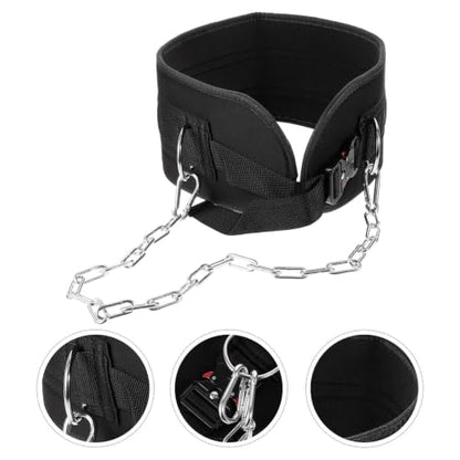 Black Fitness Dipping Belt with Metal Chain for Weightlifting, Creative Design Waist Belt to Reduce Waist Pressure, for Indoor Fitness and Physical Exercise