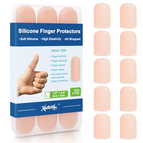 Gel Finger Cots Protectors, Silicone Fingers Covers Bandages Caps Sleeves for Fingertip Thumb Protection, Ideal for Trigger, Arthritis, Cracking, Blisters, Callus, Hangnail & Pain Relief (Nude, L, 10PCS) - color: Nude, size: L(10)