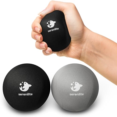 Serenilite Stress Balls for Adults, Squeeze Ball for Hand Therapy, Stress Ball, Hand Exercisers for Therapy & Grip Strengthening, Physical Therapy Balls, Hand Grip Strengthener. - color: Black and Grey