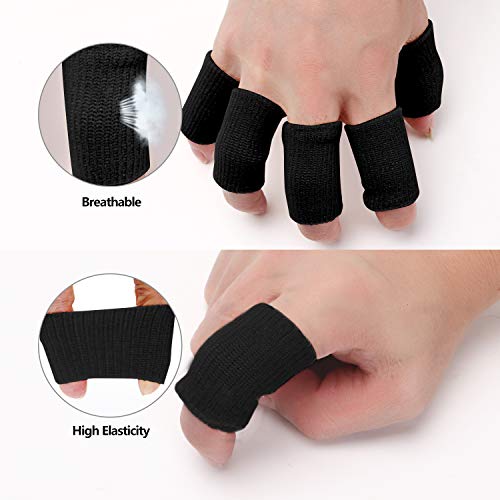 Senkary 20 Pieces Finger Compression Sleeves Elastic Finger Protectors Thumb Splint Brace for Arthritis Pain Relief, Basketball Sport (Black) - color: Black