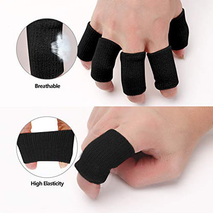 Senkary 20 Pieces Finger Compression Sleeves Elastic Finger Protectors Thumb Splint Brace for Arthritis Pain Relief, Basketball Sport (Black) - color: Black