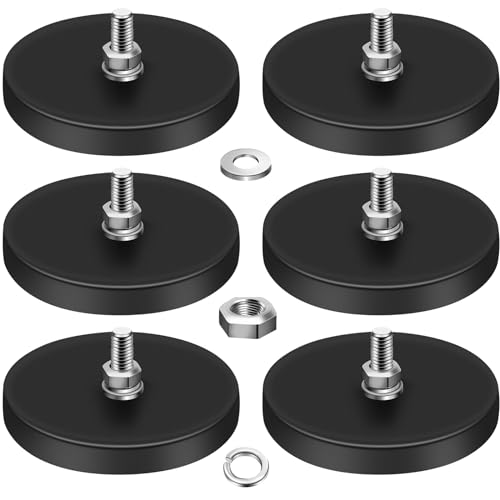 DIYMAG Rubber Coated Neodymium Magnets 2.6in 65lbs 6pcs | Anti-Scratch Magnet Base, with M6 Threaded Studs Nuts, Strong holding power, for Light Bar, Mirror, Camera, PTZ Installation - size: M6-65LB-2.59in