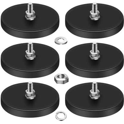 DIYMAG Rubber Coated Neodymium Magnets 2.6in 65lbs 6pcs | Anti-Scratch Magnet Base, with M6 Threaded Studs Nuts, Strong holding power, for Light Bar, Mirror, Camera, PTZ Installation - size: M6-65LB-2.59in