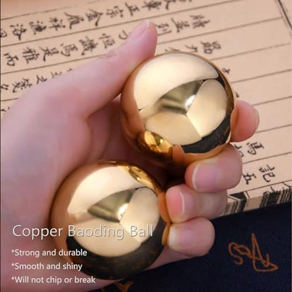 Copper Baoding Balls Set, 2 Inches Chinese Health Balls, Metal Stress Relief Hand Massage Balls No Chime for Hand Exercise, Hands Therapy - size: 2 inches