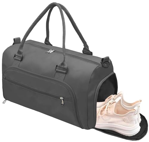 woogwin Small Gym Bag for Men & Women with Shoes & Wet Compartment Waterproof Duffle Bag for Travel Sports Workout Overnight Weekender(17.7",Darkgrey) - color: Darkgrey, size: 17.7*11*9.5"