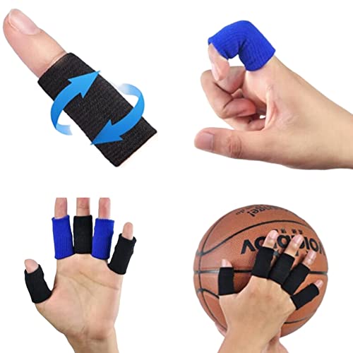 Honkenda 20 Pack Finger Sleeves Protectors for Basketball Tennis Baseball Badminton Volleyball, Sport Elastic Compression Splints Thumb Sleeves for Pain Relief Arthritis Trigger Finger (Blue Black)