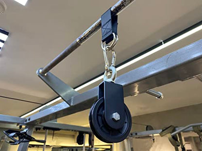 90mm Gym Pulley System Pulley Wheel with 2 Hanging Strap Carabiner, Fitness Swivel Pulley Wheel for DIY Home LAT Pulldown and Lift Cable Machine