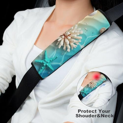 Universal Soft and Comfortable Blue Ocean Sea Shell Seat Belt Cover for Kids, Most Cars, 2 Piece Seat Belt Covers Cushion Shock Absorption - color: Pattern 1103