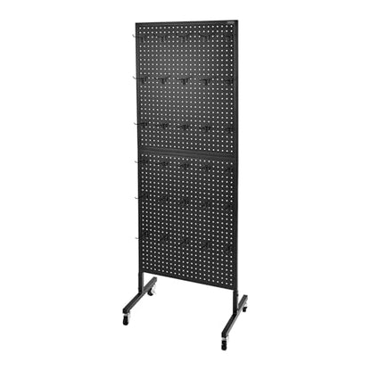 VEVOR Standing Pegboard Display, 23.6 x 63 in Pegboard Display Stand with Swivel Casters and 30 Hooks, Thickened Cold-Rolled Steel Peg Board Panel for Grocery, Retail Store and Jewelry Shop, Black - style: Standard Style