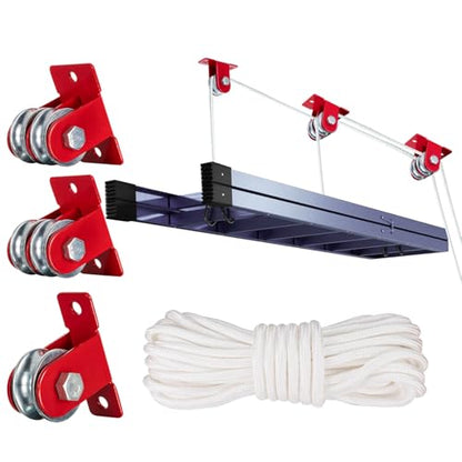 M32 Double Pulley System Hoist, Pulley Block with 65FT Nylon Rope Pulley, Ideal for Rope, Cable and Wire Guidance, Wall and Ceiling Mounting, DIY Projects