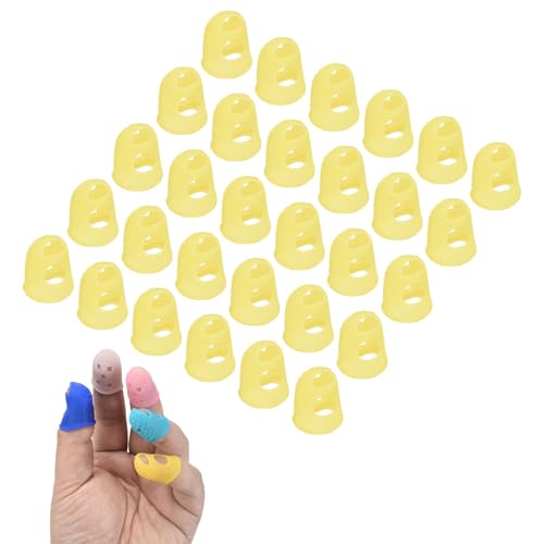 PATIKIL 30 Pcs Silicone Finger Tips, 23mm Anti-Slip Textured Surface Reinforced Protectors Fingertip Covers Reusable Thimbles for Money Counting Guitar Sewing, Yellow - color: Yellow, size: 23mm