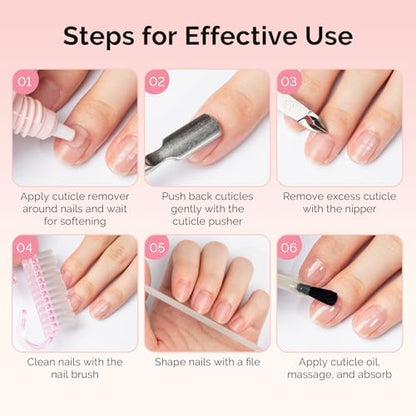 MelodySusie Cuticle Remover Kit,60g Cuticle Remover Cream 15ML Cuticle Oil | Cuticle Nipper Trimmer Pusher,Nail File and Brush for Cuticle Softener & Moisturize Manicure Kit for Nail Care