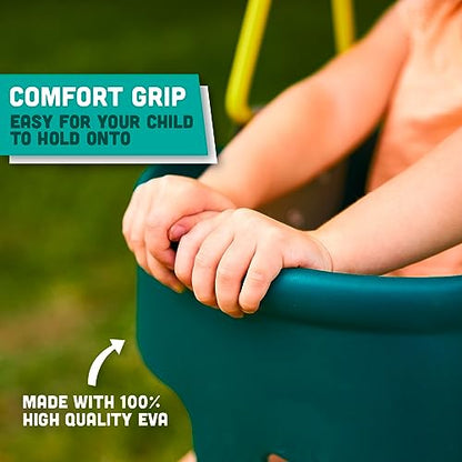 Premium High Back Full Bucket Toddler Swing Seat with Finger Grip, Plastic Coated Chains and Carabiners for Easy Install - Green - Squirrel Products - color: Green