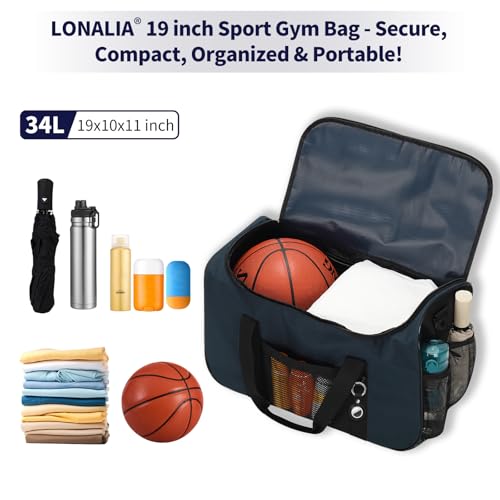 35L Sports Gym Duffle Bag - 19 inch Weekender Duffel for Workout, Basketball, Fitness, Training (Navy Blue) - color: Navy Blue