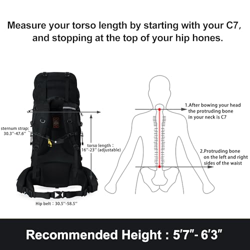 N NEVO RHINO Internal Frame Hiking Backpack 50/60/65/70/80L with Rain Cover | Backpacking Backpack with Padded Hip Belt, Multi-Pockets, Pole Loops, Waterproof Daypack for Men Women Climbing Camping - color: 21 Black, size: 75+5L
