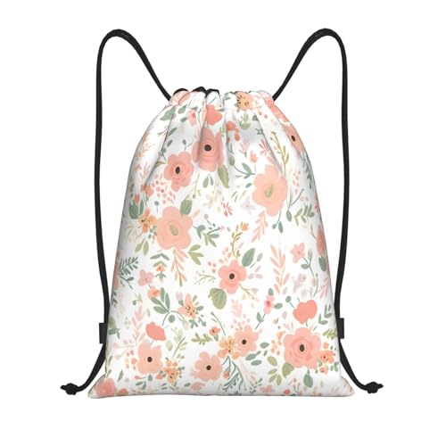 Drawstring Sports Backpacks - Lightweight Swim Gym Bags for Women Men String Sackpack for Beach Travel Yoga(Medium, Pink Flowers) - color: Pink Flowers, size: Medium