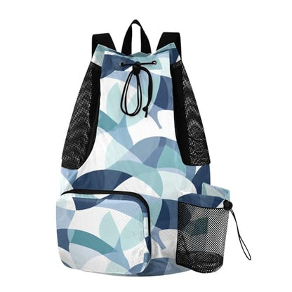 Drawstring Climbing Gym Bag With Inside Pockets Drawstring Beach Bags with Wet Dry Compartments Sea Anhor Geometric Style