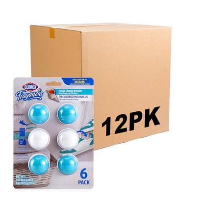 Clorox Fraganzia Deodorizing Balls for Shoes and Small Spaces, Twist-to-Activate No-Plug Odor Refresher Pods for Gym Bags, Lockers, Drawers, and Hampers, Ocean Breeze, 6 Count - 12 Pack - size: 6 Count (Pack of 12)