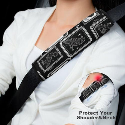 2PCS Breathable Car Seat Belt Pad for Elderly Support, Stroller Pushchair High Chair, Bird Halloween Black Gothic Retro Hummingbird Raven Crow Seat Belt Cushion, Anti-Slip Pad - color: Pattern 562