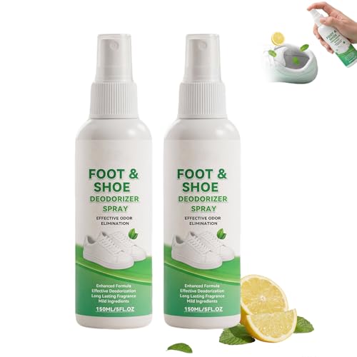 Foot & Shoe Deodorizer Spray, Shoe Odor Eliminator for Sneakers, Boots & Sports Shoes, Long Lasting Freshener Spray for Feet, Socks, Gym Bags & Shoes Cabinets, Lemon Mint Formulated (2pcs) - color: 2pcs