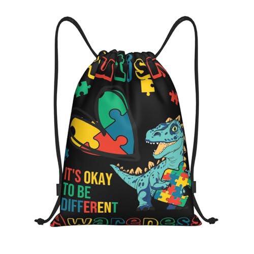 Drawstring Sports Backpacks - Lightweight Swim Gym Bags for Women Men String Sackpack for Beach Travel Yoga(Small, Autism Awareness Dinosaur) - color: Autism Awareness Dinosaur, size: Small