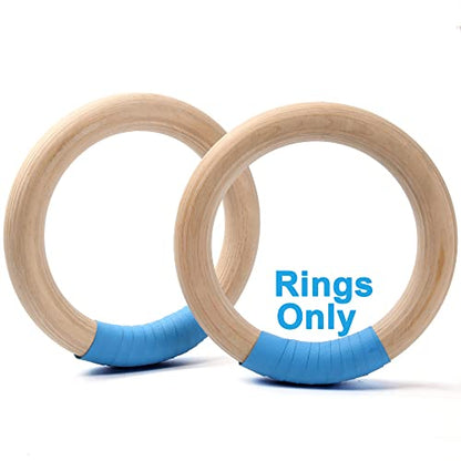 Wood Gymnastic Rings with Adjustable Number Suspension Trainer Straps with Cam Buckle 15ft Olympic Rings 32/28mm Heavy Duty 1543/992lbs for Pull Up Bar Workout Exercise Gym Hanging Rings Indoor - color: 32mm ring only(no straps)
