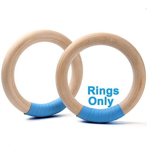 Wood Gymnastic Rings with Adjustable Number Suspension Trainer Straps with Cam Buckle 15ft Olympic Rings 32/28mm Heavy Duty 1543/992lbs for Pull Up Bar Workout Exercise Gym Hanging Rings Indoor - color: 32mm ring only(no straps)