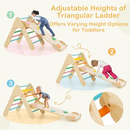 Costzon Climbing Toys for Toddlers, Foldable Montessori Wooden Arch Climber Ladder with Sliding Ramp, Multi-Combination Methods, Rainbow Kids Triangle Climber Play Gym Set for Boys Girls Gift Present - style: 5 in 1 Arch Climber Ladder, Rainbow