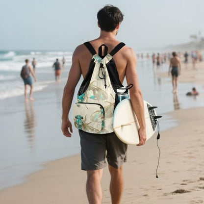 GuoChe Drawstring Backpacks Gym Swim Bag With Inside Pockets Pull String Bag Waterproof Blue Cicada - color: Blue Cicada