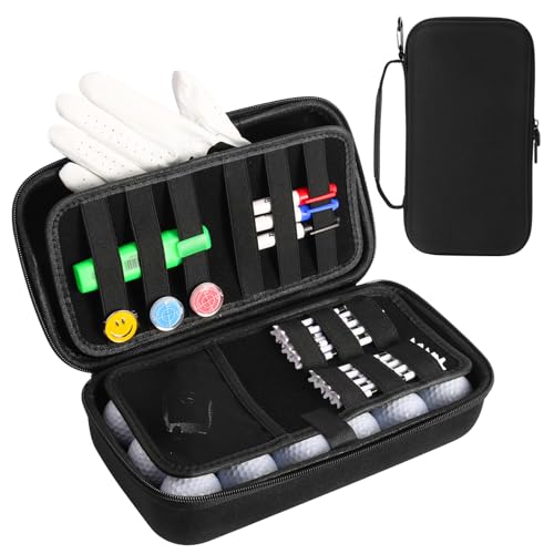 SLODE Portable Golf Accessories Organizer Bag for Balls, Tees, Markers -Golf Glove Holder Case with Glove Shaper- Ideal Gift for Men and Women- Black