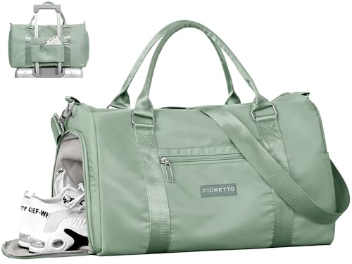 FIORETTO Womens Gym Tote Duffle Bag with Wet Pocket & Shoe Compartment, Sports Duffel Overnight Weekender Hospital Workout Carry on Bag for Girls, Ideal for Travel, Swimming, Dance, Ballet Celadon - color: Celadon, style: Gym Bag