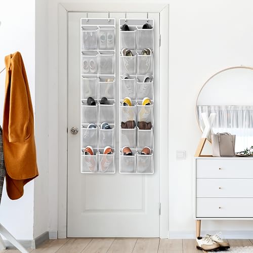 Simple Houseware 24 Pockets - 2PK 12 Large Pockets Over Door Hanging Shoe Organizer, Grey - color: Gray