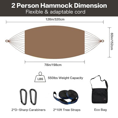 CHULIM Handwoven Mayan Hammock with 10ft Tree Straps, 550lbs Capacity Soft Rope Double Hammock, Portable Outdoor Hammock with Carry Bag for Camping Backyard Beach - Coffee - color: Coffee